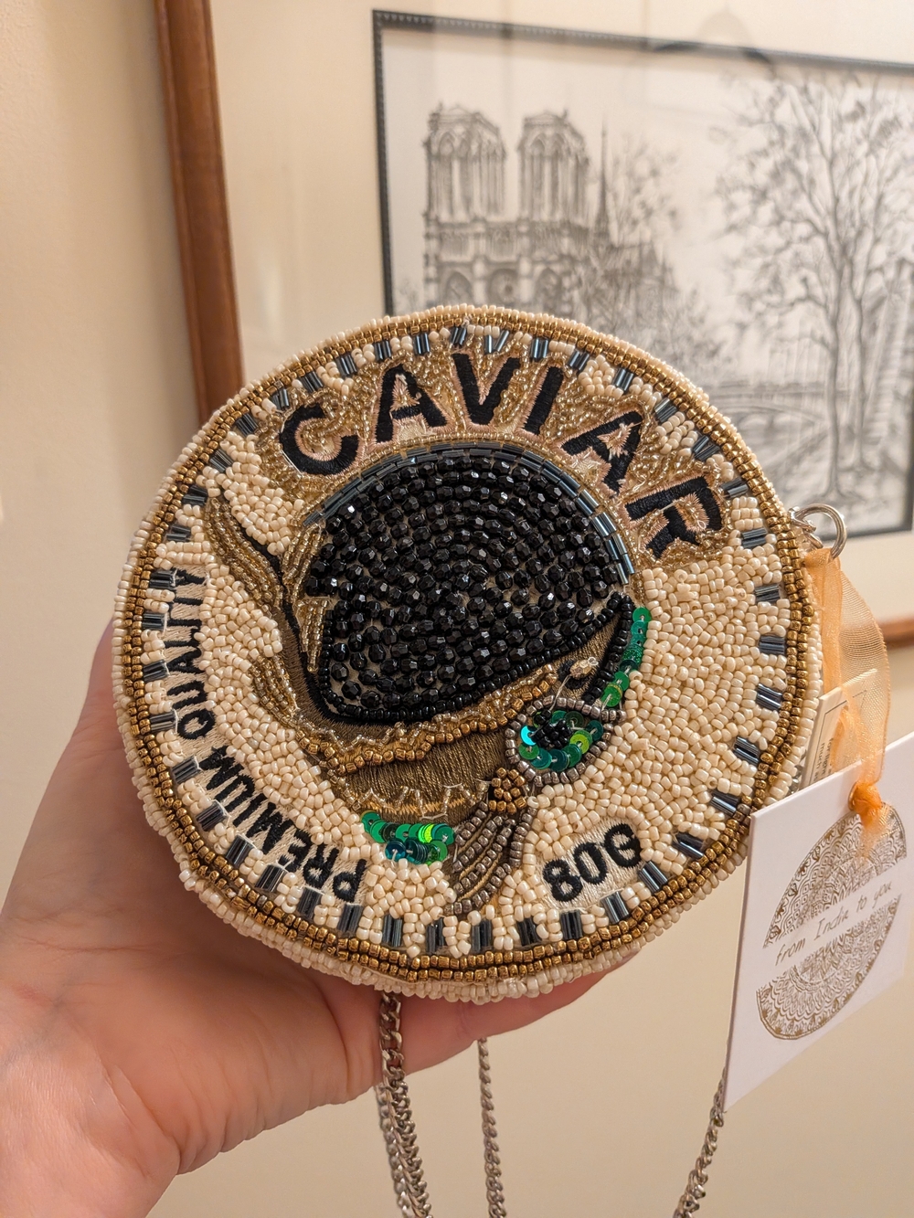 Beaded 'Caviar' Novelty Bag - Cream & Black